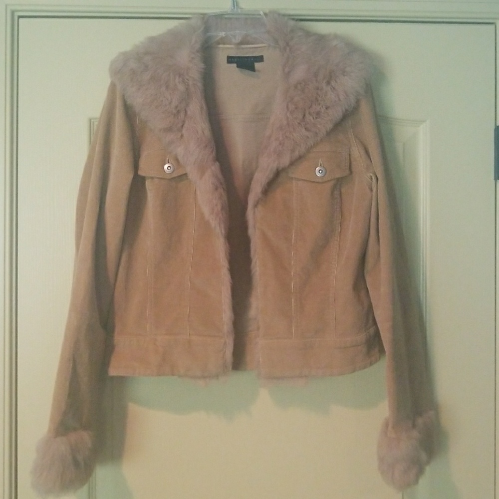 Sheri Bodell tan fur trimmed cordoury jacket